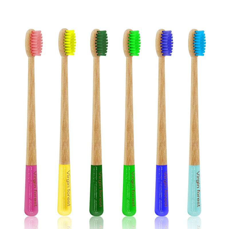 Virgin Forest Bamboo Toothbrush, Natural Eco Friendly Biodegradable Wood Toothbrushes, Vegan Organic Charcoal Tooth Brush, Pack of 6 - Image 1